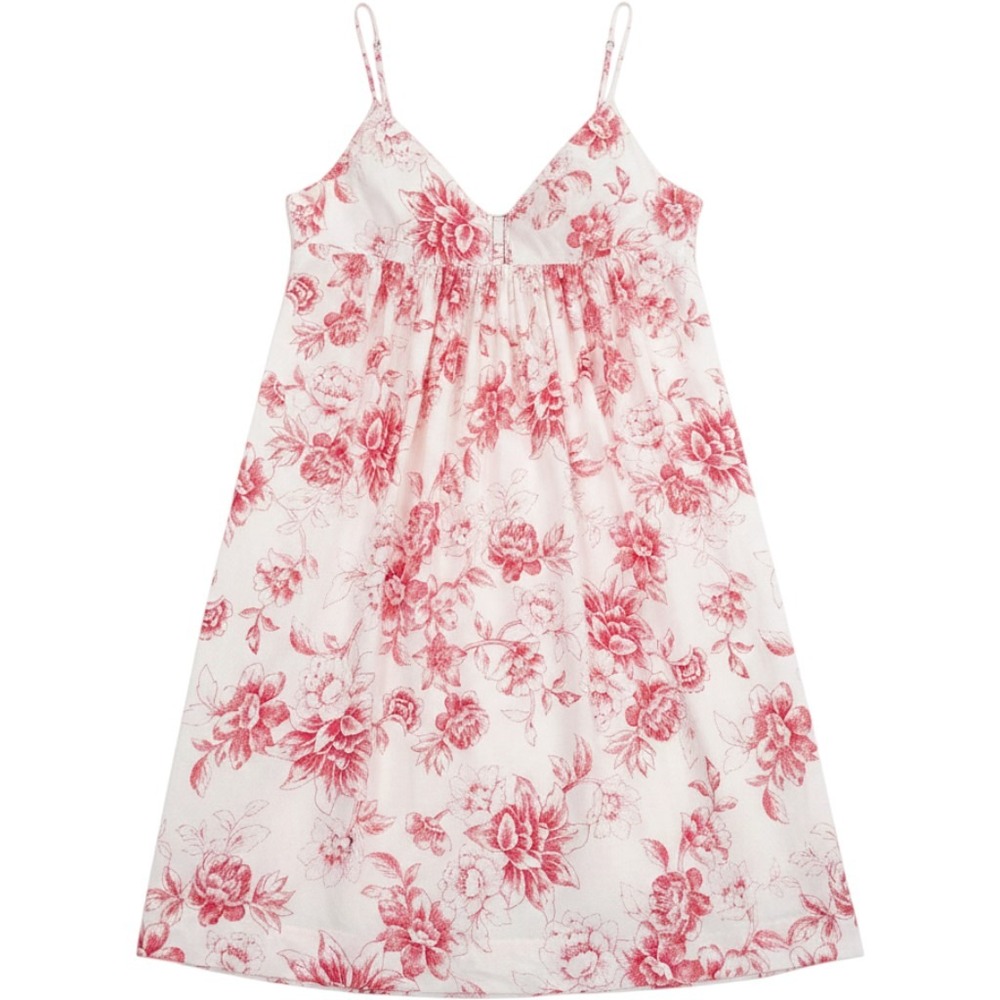 Silver Slippers Floral Mini Dress M Pink White Beaded Empire Waist Cami Sundress